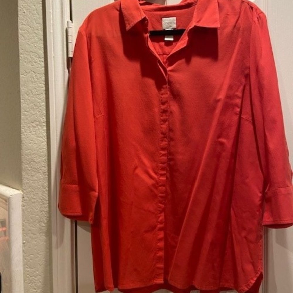 Chico's Coral Tunic Sz 3 w/lace-up sleeves
